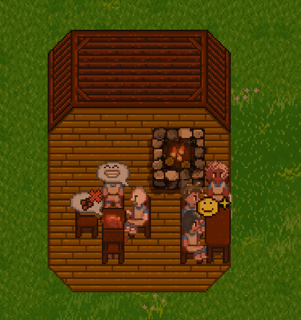 Villagers relaxing around the Hearth