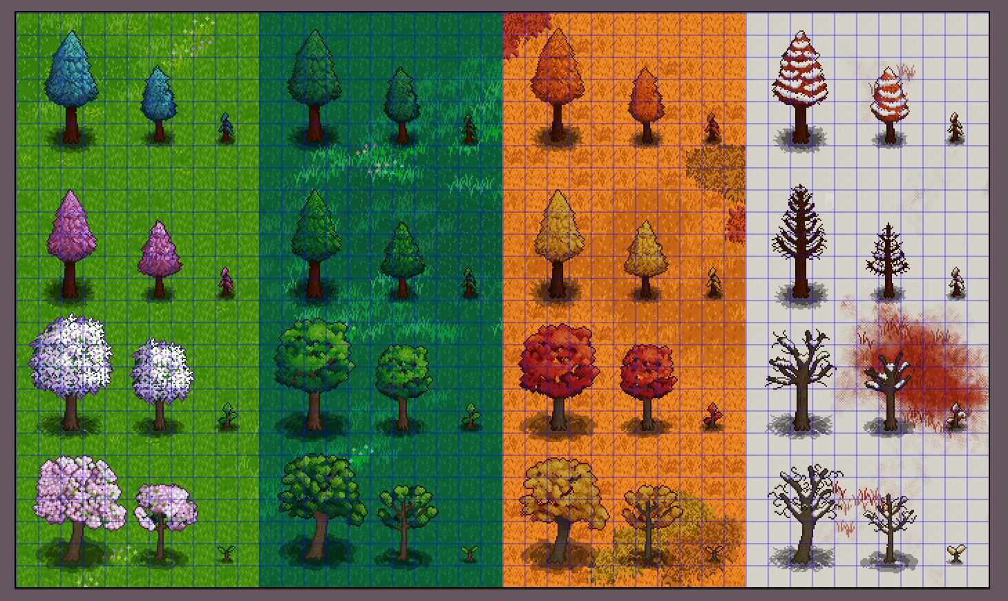The new pixel art for young trees and sprouts