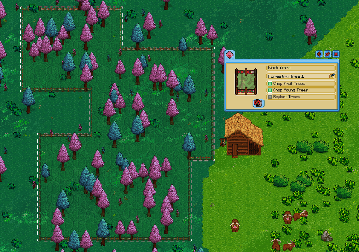 Forestry work area settings